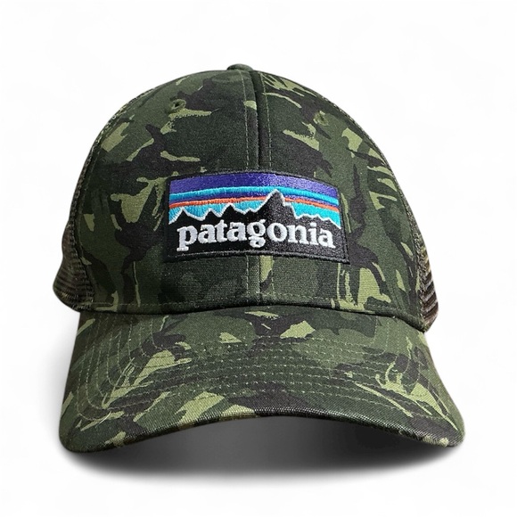 Patagonia Hat Men's One Size Trucker Cap Green Camo Big Logo Mesh Snap Back - Picture 1 of 7